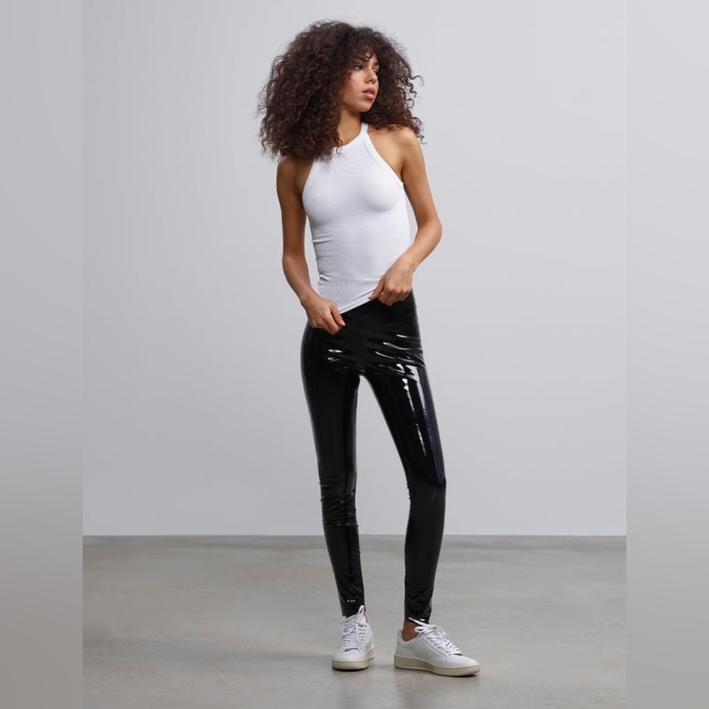 Commando Faux Patent Leather High Rise Leggings Black Glossy Skinny Pant Sz XS
